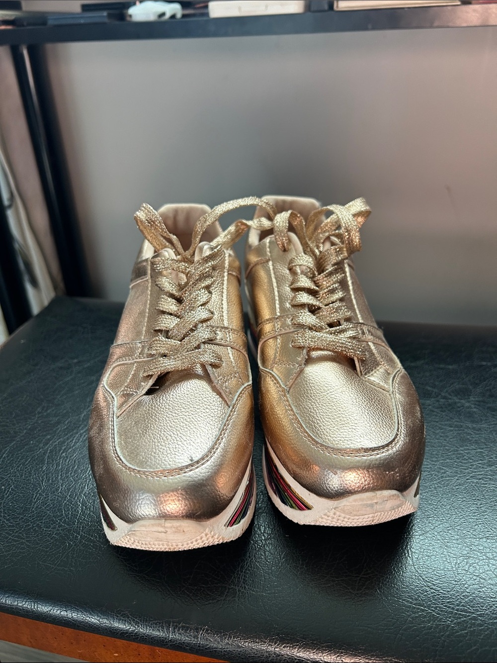 Metallic Rose Gold Platform Lace-Up Sneakers - Picture 2 of 5